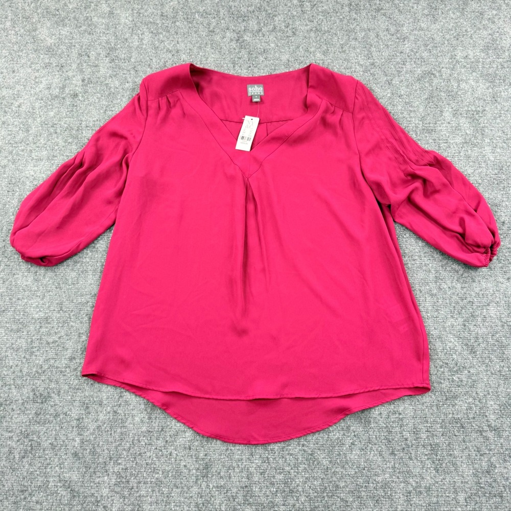 Soho Jeans New York & Company Hot Pink‎ Medium Sleeve V-Neck Blouse NWT Women's